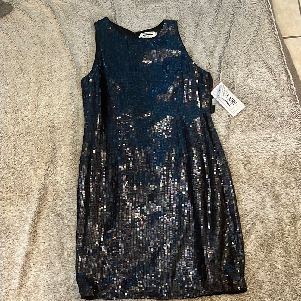 Sequin Shift Dress in Blue